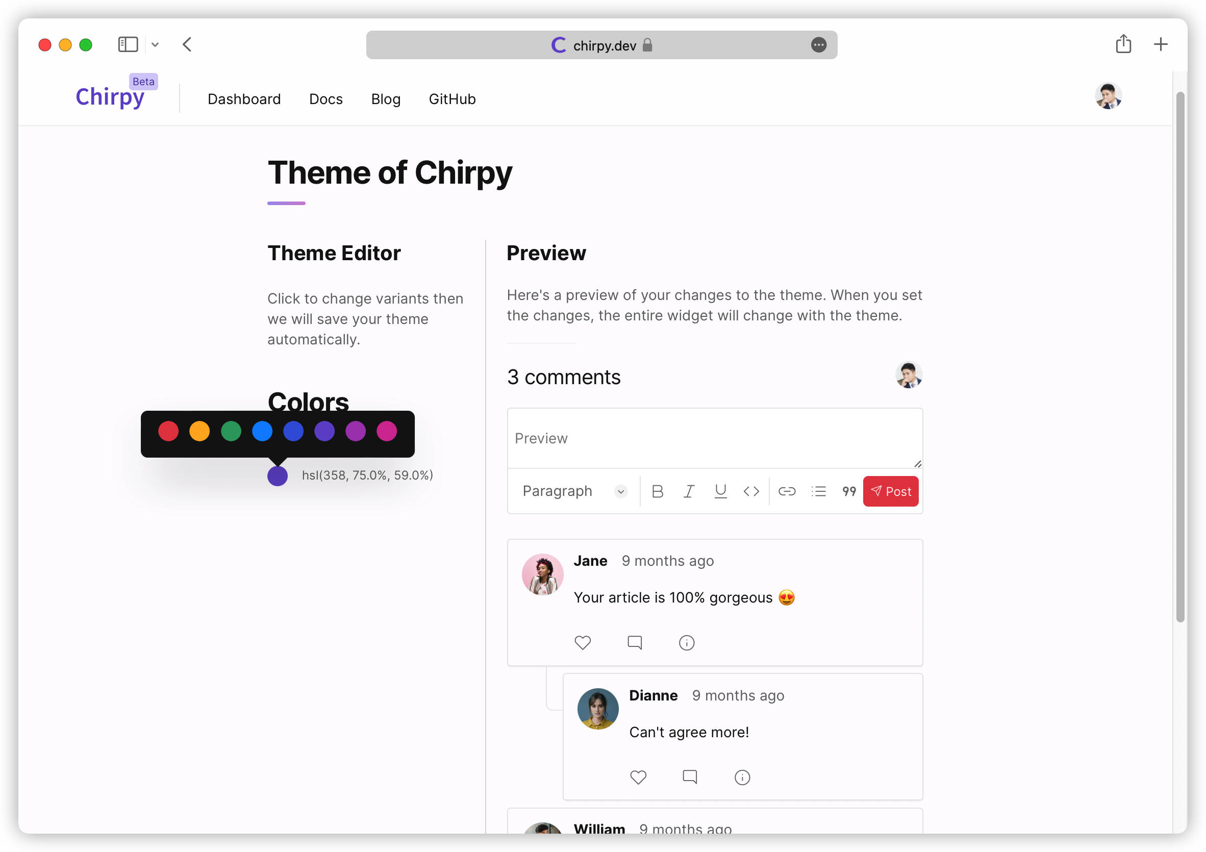 Theme editor page